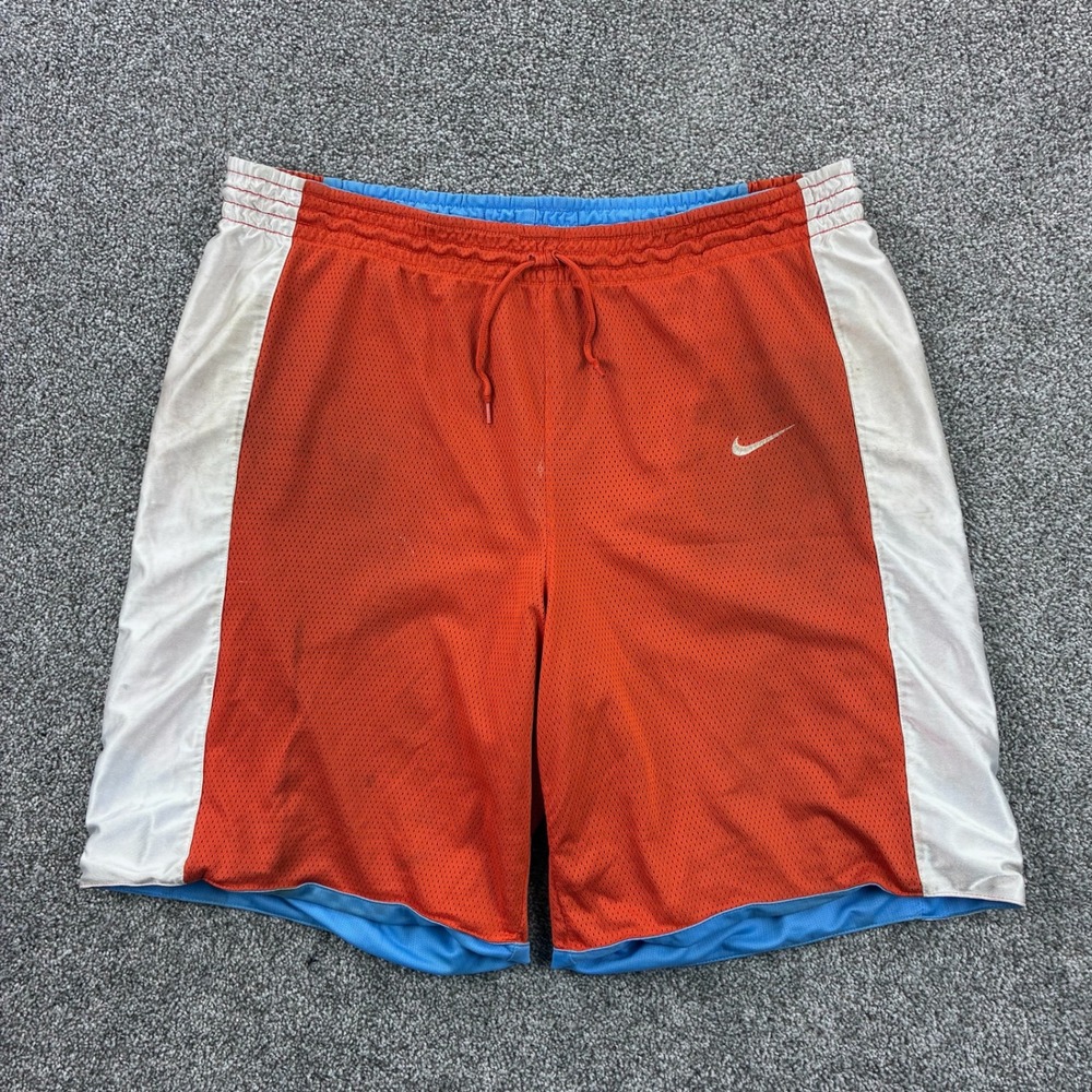 Vintage Nike Hoops Basketball Shorts Mens 2XL Orange Blue White Reversible Mesh